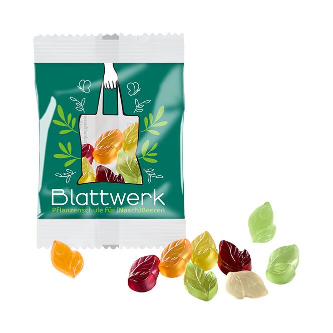 Streuartikel Bären Company vegane Fruchtgummi standard – bunte mischung – mit Logo bedruckt 10 g für Messen und Events an potenzielle Kunden