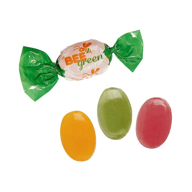 Werbeartikel Bonbons im kompostierbaren Wickel – mit werbeaufdruck – ideal als süßes Giveaway für Kunden und Partner auf Messen und Events
