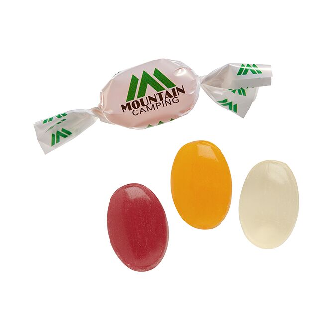 Streuartikel Spezialitäten Bonbons – mit logo bedruckt – im kompostierbaren Werbewickel als ideales Werbemittel für Messen und Events