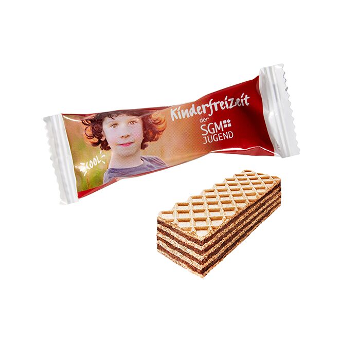 Werbeartikel Manner Neapolitaner-Waffel – weiß – mit Logo bedruckt als knuspriges Werbemittel für Messen und Events für Geschäftspartner