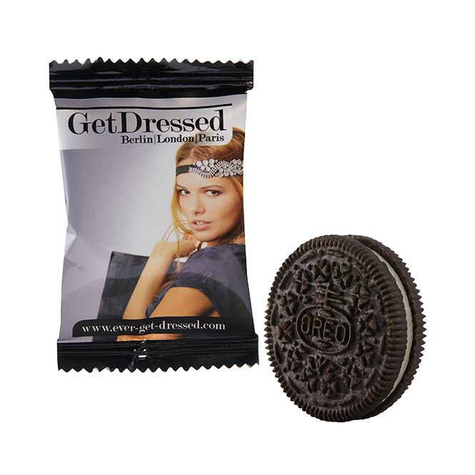 Werbeartikel OREO Keks – weiß – mit Logo bedruckt 1 Stück als leckeres Give-away für Kunden und Mitarbeiter auf Messen und Firmen-Events