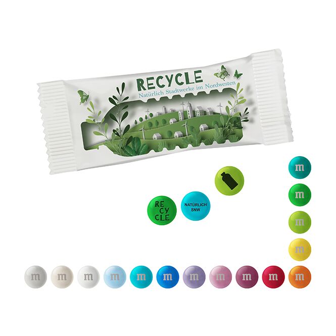 Werbeartikel M&M’S Schokolinsen 15 g mit Digitaldruck – köstliche Süßwaren für Messen und Firmenevents
