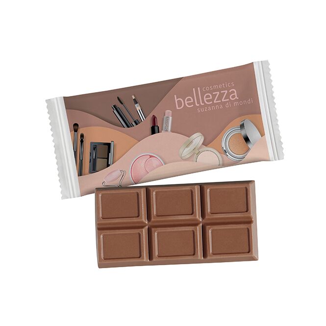 Werbemittel Schoko-Tafel M – vollmilchschokolade – inkl. Werbeaufdruck 35% Kakao-Anteil für den perfekten Einsatz als Kundenpräsent zur Messe