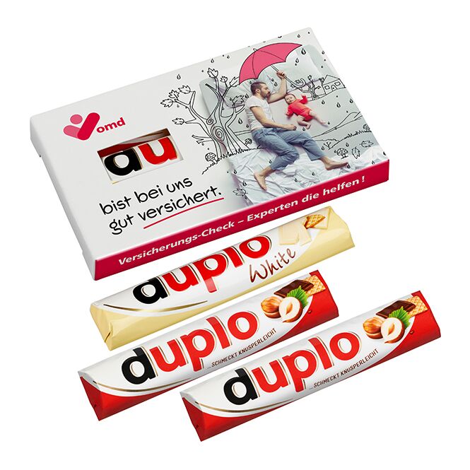 Firmengeschenk Duplo 3er-Pack – schokolade und nuss – mit individuellem Werbeaufdruck 54g für die professionelle Kundenbindung bei Events