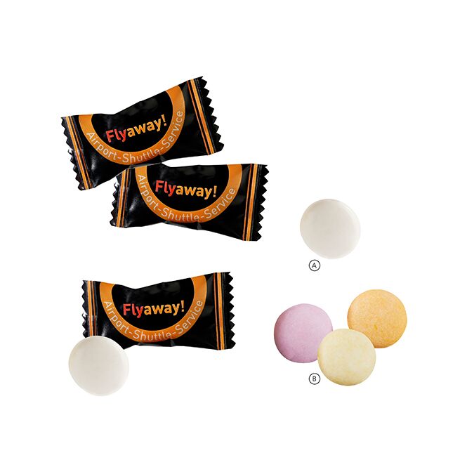 Streuartikel 1er Mentos im Flowpack – weiß – mit Logo bedruckt 1 Stück als kleiner Werbeartikel für Messen und Veranstaltungen