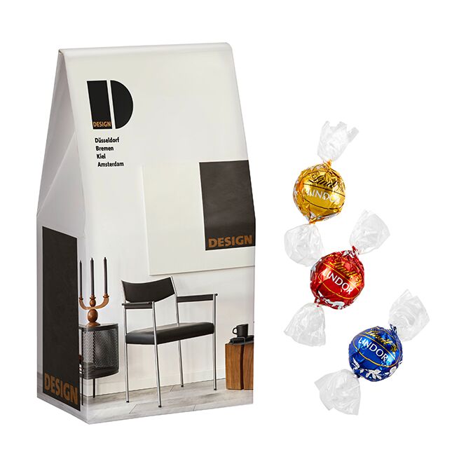 Firmengeschenk Maxi-Promo-Pack Lindt Lindor Kugel Mix mit Logodruck – köstliche Schokoladenpräsente für Kunden und geschäftliche Anlässe