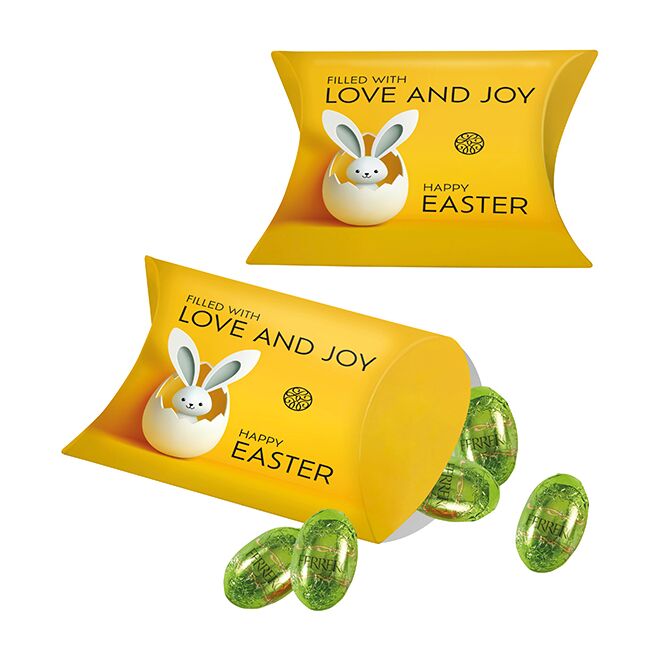 Firmen-Präsent Ferrero Küsschen Eier – ostern – mit individuell bedrucktem Etikett als süßes Oster-Werbegeschenk für Kunden und Partner