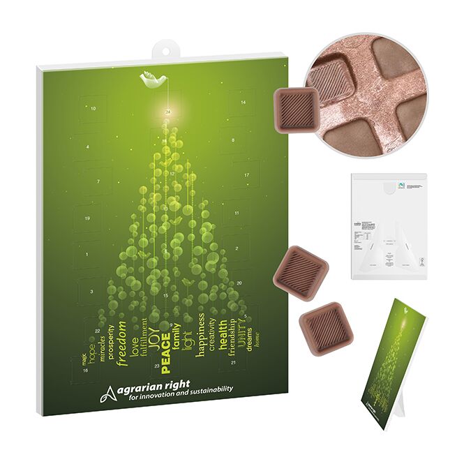 Firmengeschenk reinpapier Classic-Adventskalender – weihnachtlich – inkl. Werbeaufdruck, 24 Vollmilchschokoladen als Weihnachtsgeschenk für Kunden