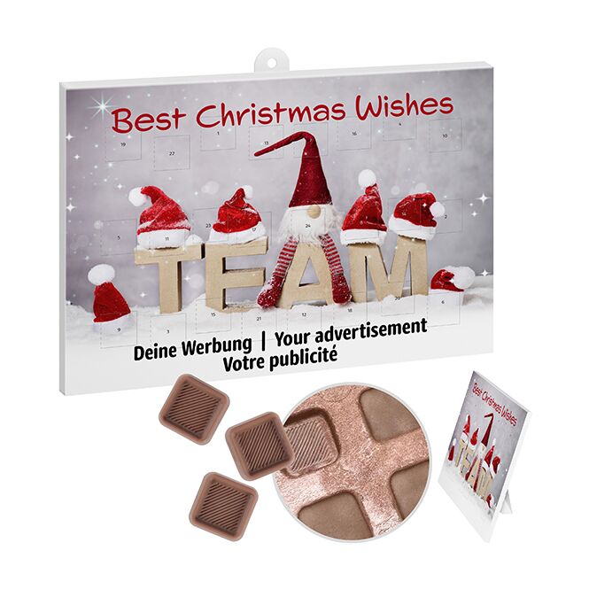Firmengeschenk reinpapier® Classic-Adventskalender – weihnachtszeit – mit individuell bedrucktem Etikett ca. 120g als Weihnachtsgeschenk für