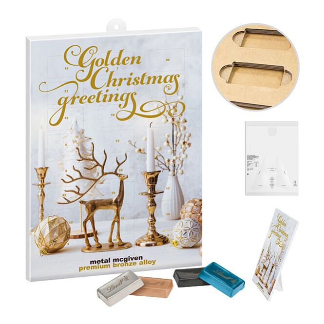 Kundenpräsent Lindt-Naps Adventskalender mit Logodruck – 100% recyclebar – köstliche Schokoladenpräsente für die Weihnachtszeit