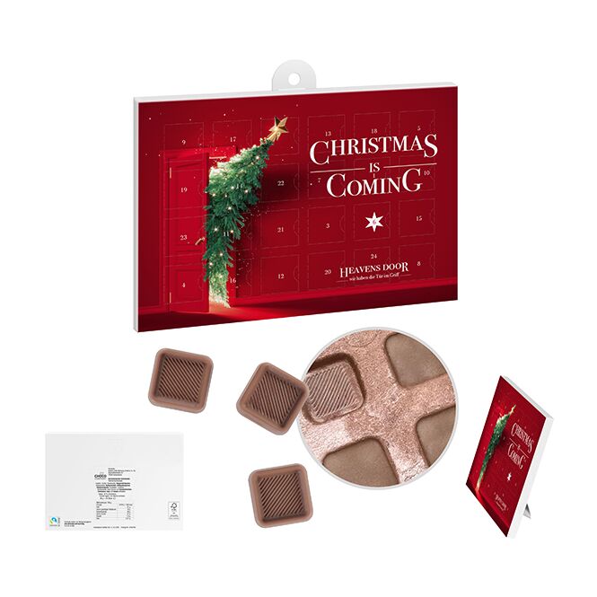 Firmengeschenk reinpapier A5-Adventskalender – weihnachten – mit individueller Banderole 24 türchen als weihnachtsgeschenk für kunden und partner