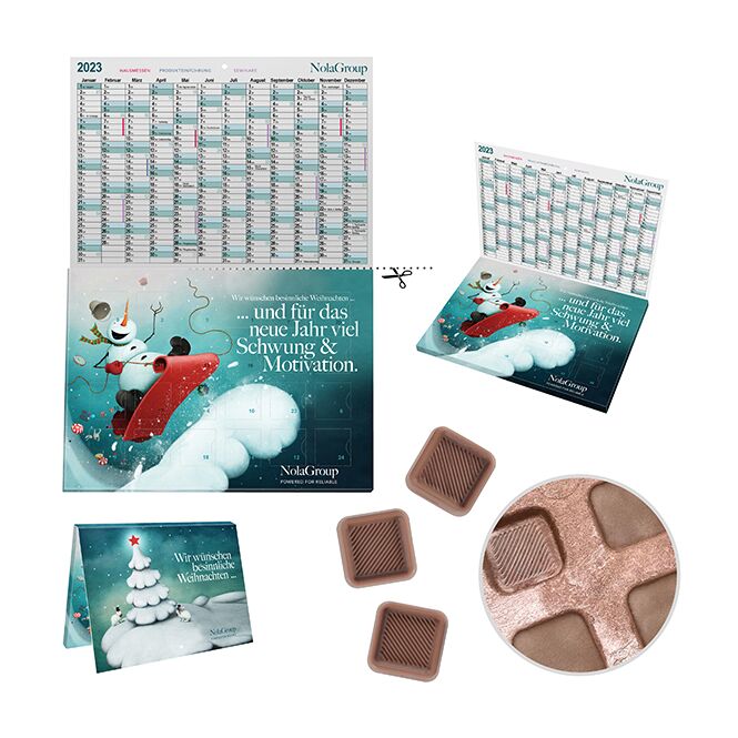 Firmengeschenk reinpapier® A5-Cover Adventskalender – weihnachtlich – mit bedrucktem Etikett 24 Türchen als Weihnachtsgeschenk für Mitarbeiter