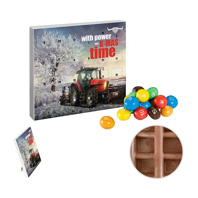 Mitarbeiter-Weihnachtsgeschenk Mini-Adventskalender mit M&M'S Crispy mit Logodruck – nachhaltiger Kalender aus Papier für Firmen