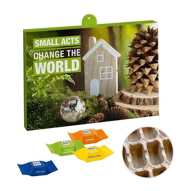 Mitarbeiter-Weihnachtsgeschenk Adventskalender Eco mit Logodruck – Weiß – nachhaltiger Schokoladen-Adventskalender für Firmenkunden