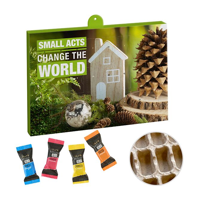 Firmengeschenk Adventskalender Eco mit Hello Mini Stick Mix – adventszeit – mit bedrucktem Etikett als Weihnachtsgeschenk für Kunden und Partner