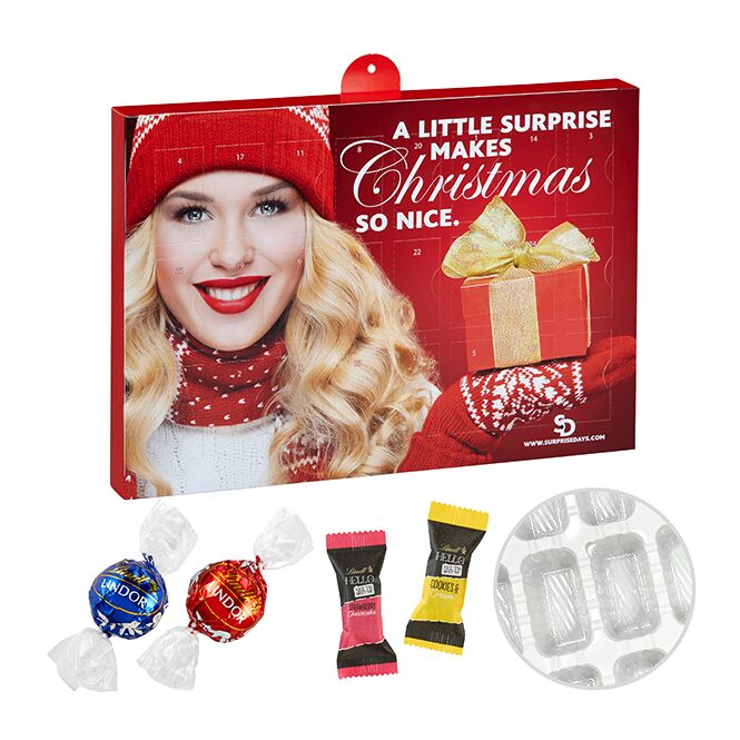 Mitarbeiter-Weihnachtsgeschenk Lindt Lindor Adventskalender mit Logodruck – nachhaltiger Wand-Adventskalender mit Schokolade für Firmen