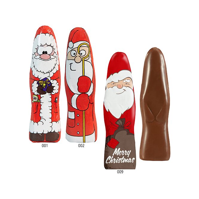 Firmengeschenk MINI Schoki-Weihnachtsmännchen flachliegend – weihnachtlich – inkl. Werbeaufdruck 10g als Weihnachtsgeschenk für Kunden und Partner