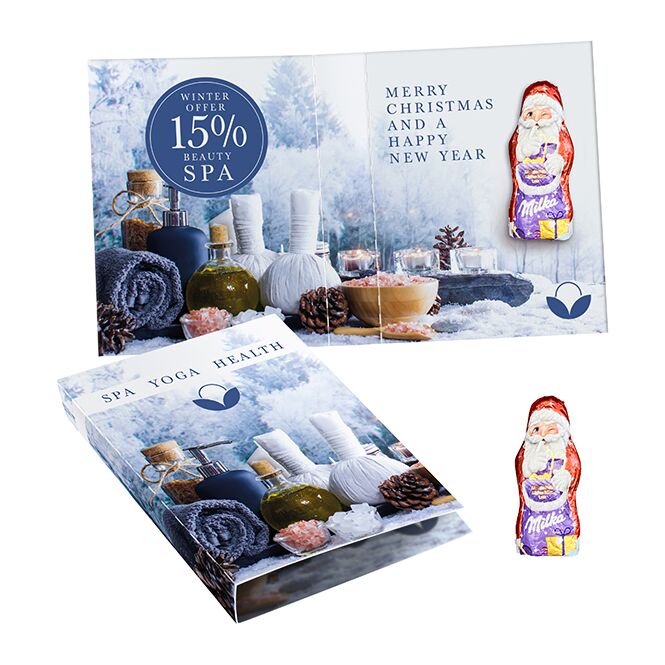 Firmengeschenk Milka Mini Weihnachtsmann – weihnachten – inkl. Werbeaufdruck 10g als Weihnachtsgeschenk für Mitarbeiter und Geschäftspartner