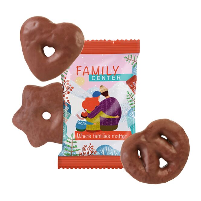 Firmengeschenk Schoko-Lebkuchen-Mix 3-fach gemischt – weiß – mit bedrucktem Etikett ca. 50g als Weihnachtsgeschenk für Kunden und Partner
