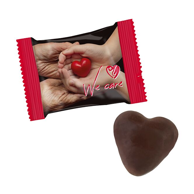 Firmengeschenk Gefülltes Lebkuchenherz mit Aprikosenfüllung – weiß – mit bedrucktem Etikett als Weihnachtsgeschenk für Kunden und Partner