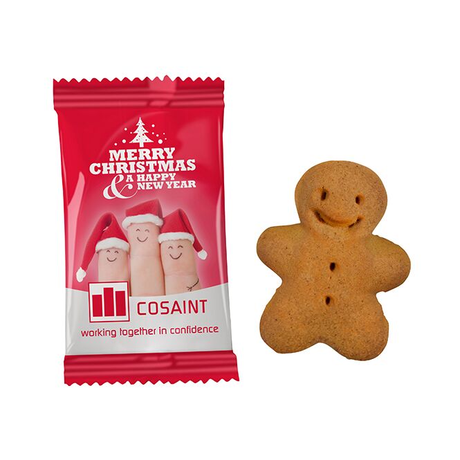 Firmengeschenk Lebkuchenmännchen – weiß – mit Logo bedruckt 1 Stück als Weihnachtsgeschenk für Kunden und Partner