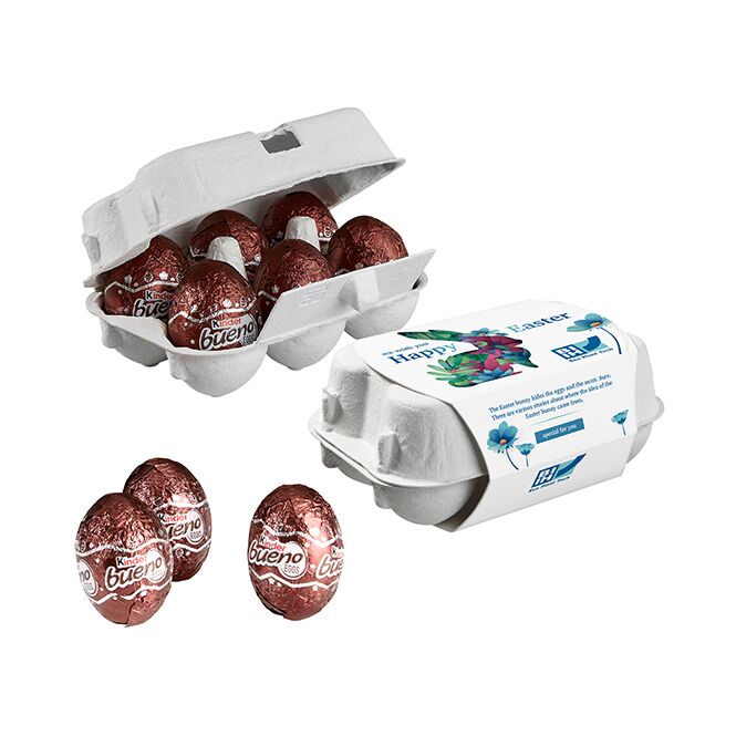 Oster-Werbeartikel Kinder Bueno 6er Ostereier-Karton – ostern – mit individuell bedrucktem Werbeschuber als süßes Oster-Werbegeschenk für Kunden