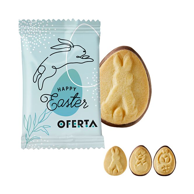 Oster-Werbeartikel Oster-Butterkekse – ostermotive und schokolade – mit Logo bedruckt als süßes Oster-Werbegeschenk für Kunden und Partner