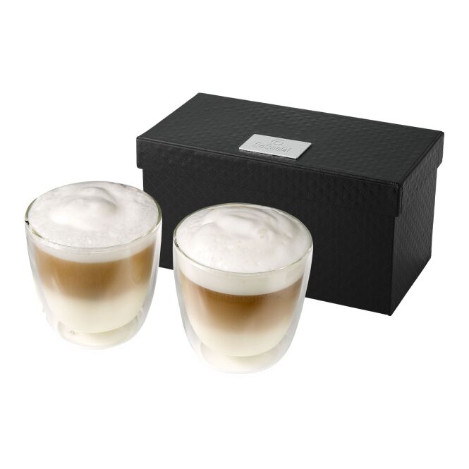 Firmengeschenk Boda Kaffee-Set mit Express-Gravur – Weiss – doppelwandiges Trinkgefäß für das Büro