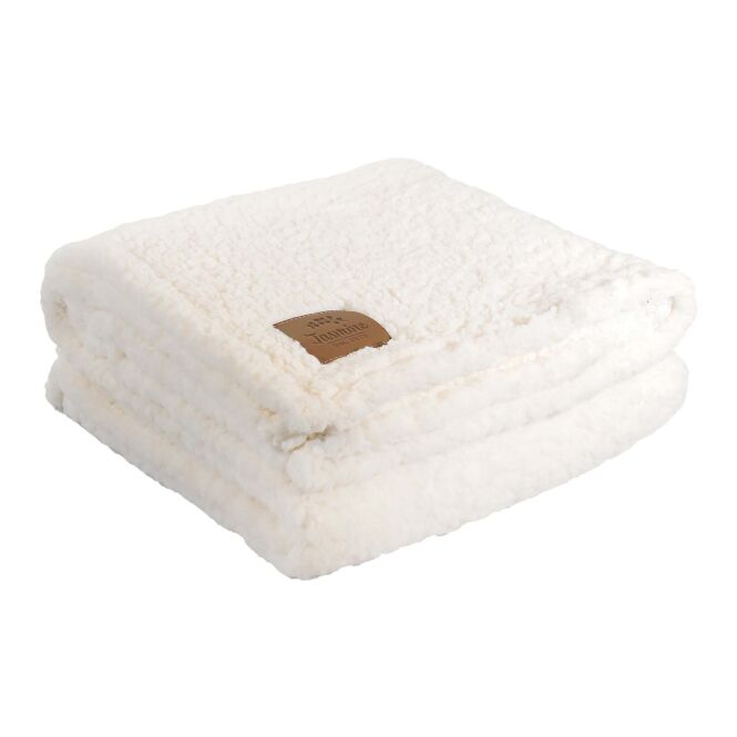 Mitarbeitergeschenk Wohndecke Citizen Green Poloris – natur – mit 48h Express-Logodruck 120x150cm aus rPET Kuscheldecke
