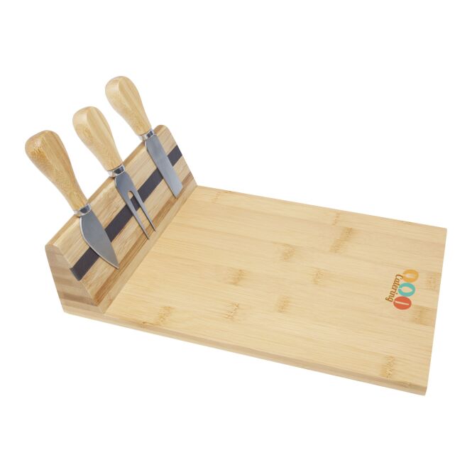 Mitarbeitergeschenk Käseplatte Mancheg – natur – mit 48h Express-Gravur 30x20,2x7,6cm nachhaltiges Bambus als praktisches Servierbrett zu Weihnachten