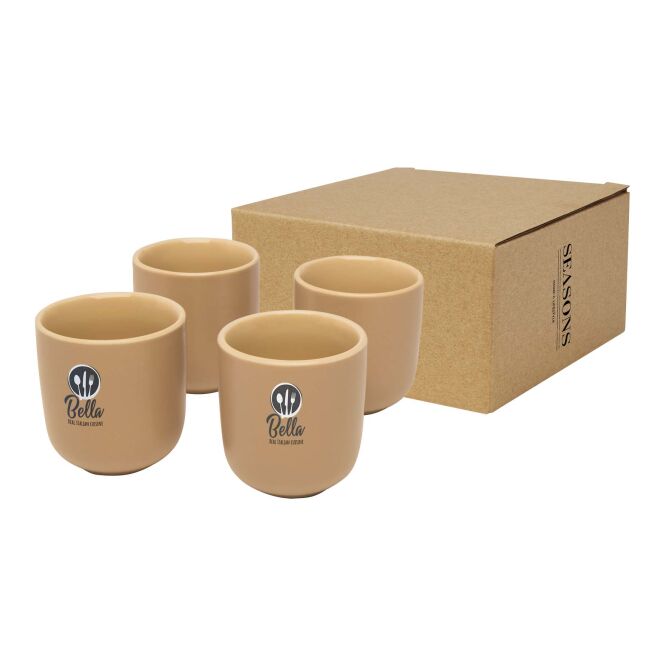 Firmengeschenk Espressotassen Male – oatmeal – mit 48h Express-Logodruck 4er Set 90 ml für die Gastronomie