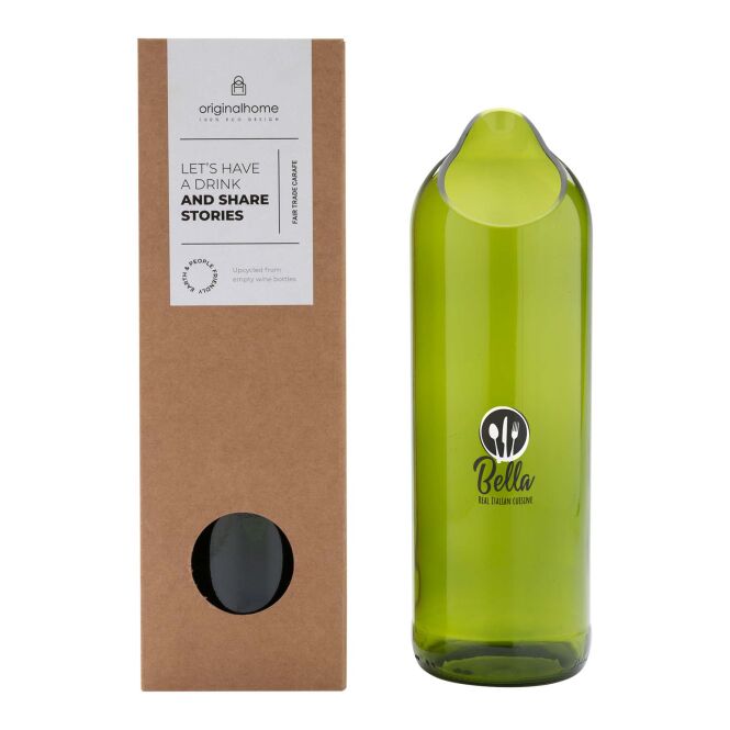 Kundengeschenk 750 ml Wasserkaraffe mit Express-Gravur – Grün – nachhaltige Glaskaraffe für Unternehmen