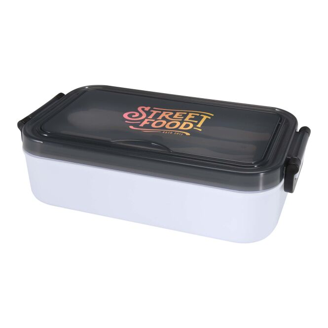 Mitarbeitergeschenk Snappy Lunchbox und Besteckset mit Express-Digitaldruck – Weiß – praktische Aufbewahrungslösung für Büro und Firmenalltag