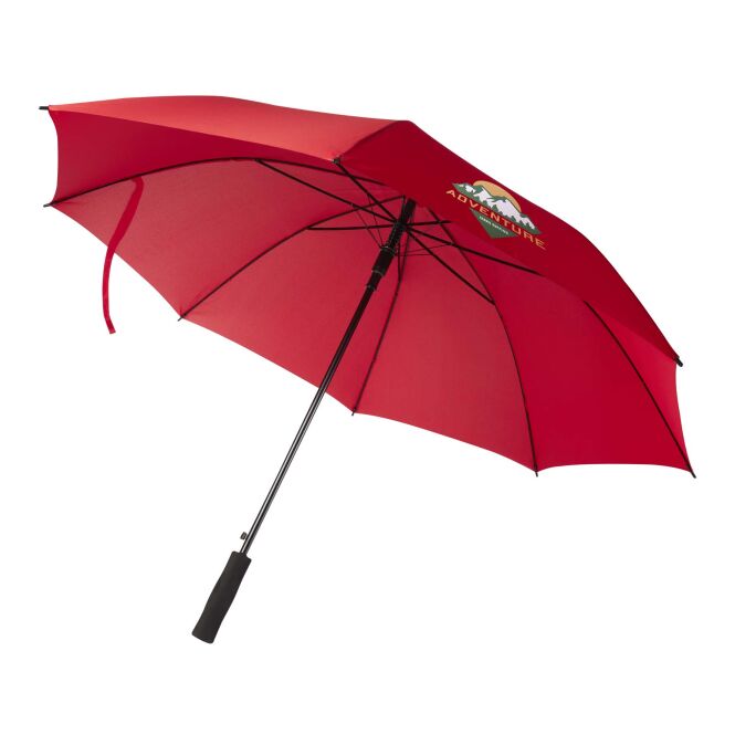 Werbeartikel Ibi 27 Zoll Regenschirm mit Express-Logodruck – Rot – stabiler Stockschirm für Firmen und Marketingaktionen