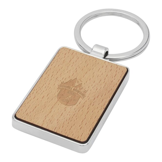 Werbeartikel Mauro Schlüsselanhänger aus Buchenholz mit Express-Gravur – Natur – 4x3 cm hochwertiges Accessoire für Firmenevents