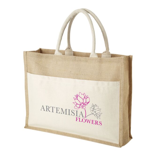 Werbeartikel Mumbay Jute Tragetasche mit Express-Logodruck – Natur – nachhaltige Einkaufstasche für Unternehmen