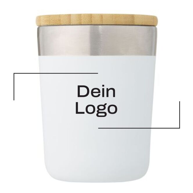 Werbeartikel Vakuum-Edelstahlbecher 300 ml mit Express-Gravur – Weiß – doppelwandiger Thermobecher für Büro und Konferenzen