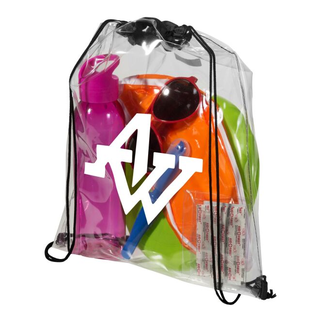 Werbeartikel Lancaster Premium Sportbeutel mit Express-Siebdruck – Schwarz-weiss – durchsichtiger Turnbeutel für Events und Messen