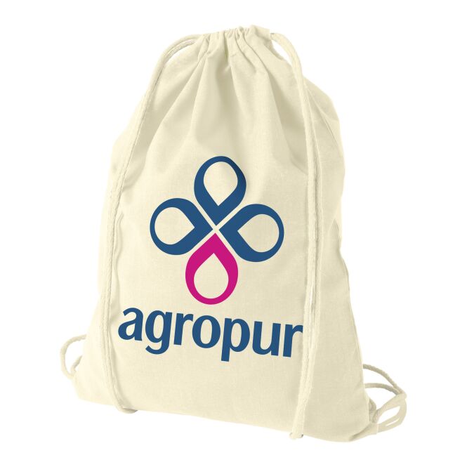 Messe-Giveaway Oregon Baumwollturnbeutel mit Express-Logodruck – 33x44 cm – Natur – nachhaltige Stofftasche für Unternehmen und Events
