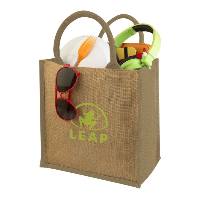 Kundengeschenk Jutetasche Chennai – beige – mit Logodruck 48h Express 30x19x30 cm robuster Jutebeutel für nachhaltige Messe-Events