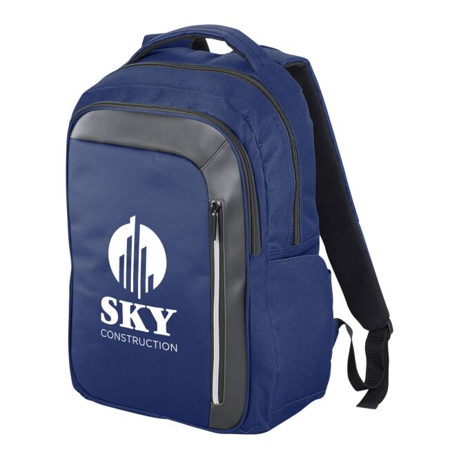 Mitarbeitergeschenk Vault Laptop-Rucksack mit Express-Logodruck – Heather navy – RFID-geschützte Tasche für 15,6 Zoll Geräte im Business-Einsatz