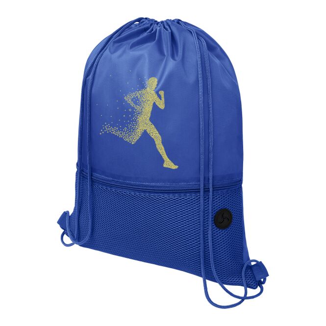 Messe-Giveaway Oriole Netz-Sportbeutel mit Express-Logodruck – Royalblau – leichter Turnbeutel für Firmenläufe und Events
