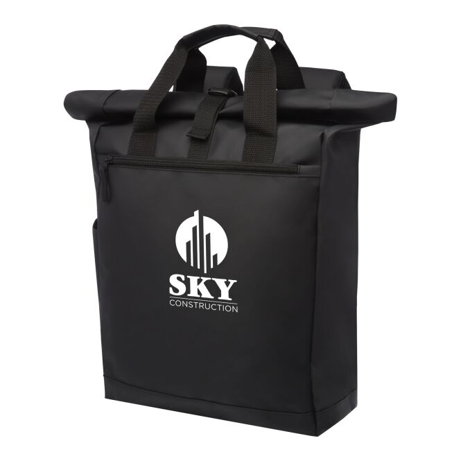 Werbeartikel Resi wasserdichter 15 Zoll Laptop-Rucksack mit Express-Logodruck – Schwarz – professionelle Laptoptasche für Mitarbeiter