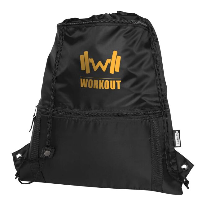 Werbeartikel Adventure Sportbeutel mit Express-Logodruck – 9L – Schwarz – isolierte Kordelzugtasche für Unternehmen