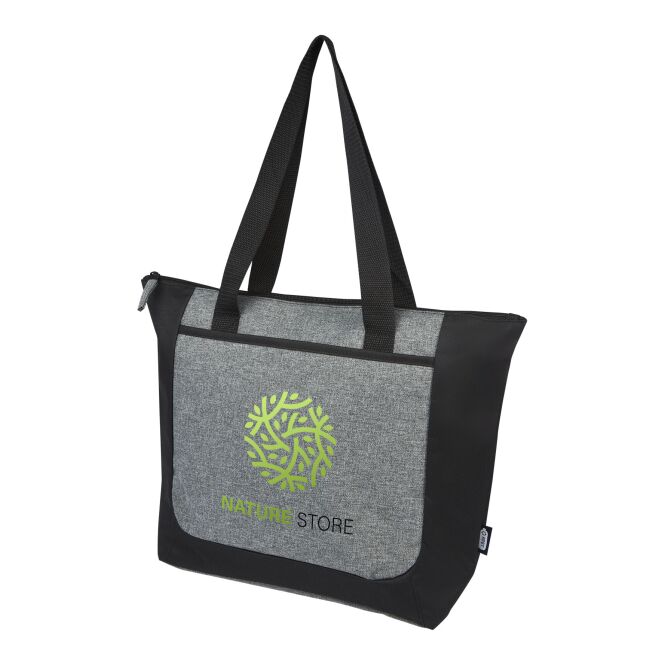 Werbeartikel Reclaim Tragetasche mit Express-Logodruck – 15 L recycelt – Schwarz-heather grau – nachhaltige Stofftasche für Unternehmen