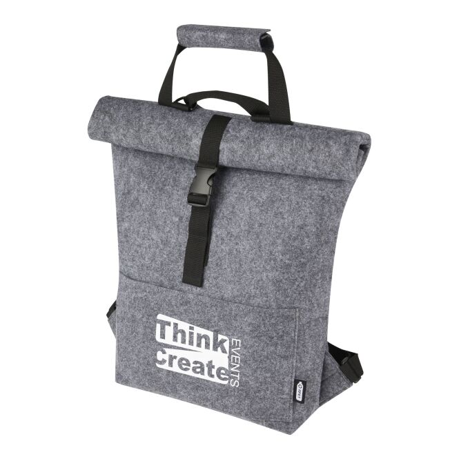 Werbeartikel Felta Rolltop-Rucksack mit Express-Logodruck – 13 L – Grau – nachhaltige Tasche für Pendler und Firmen