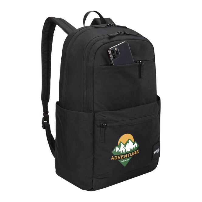 Mitarbeitergeschenk Case Logic Uplink 15,6 Zoll mit Express-Logodruck – Schwarz – recycelter Laptop-Rucksack für Büro und Business