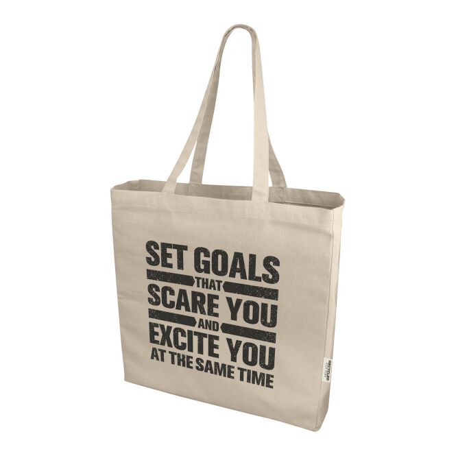 Werbeartikel Odessa Tragetasche mit Express-Logodruck – Natur – recycelte Baumwoll-Tasche aus 220 g/m² für nachhaltige Firmen-Events
