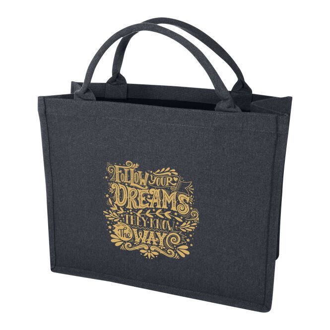 Mitarbeitergeschenk Tragetasche Page – denim – 48h Express-Logodruck 500g/m² rPET mit Aware™ Tracer für nachhaltige Shopper