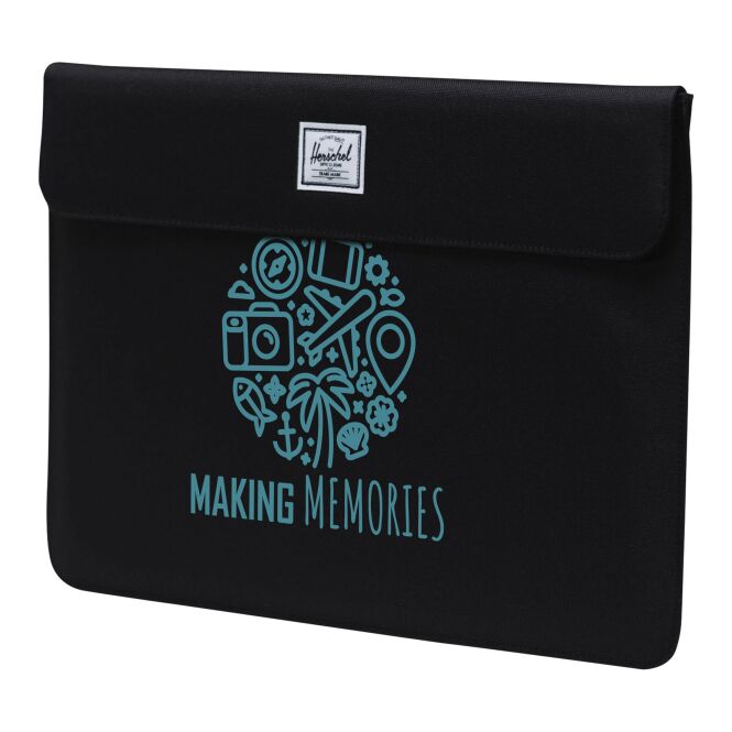 Mitarbeitergeschenk Herschel Spokane 15-16 Zoll Laptophülle mit Express-Logodruck – Schwarz – gepolsterte Schutztasche für Business und Büro